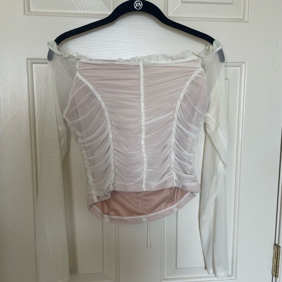 Fashion Nova long sleeve sheer white ruched crop top with ties | XL - Picture 3 of 4